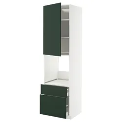 IKEA METOD / MAXIMERA(195.569.09) висока духова шафа з дверцятами/2 фасади/середня/висока скринька, білий/Хавсторп темно-зелений