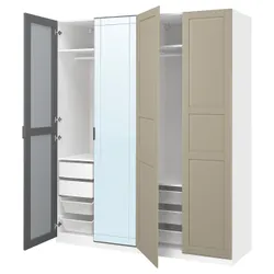 IKEA PAX / KAMMARTORP/TYSSEDAL(296.032.98) Комбінація гардеробу, Біле дзеркало/сірий сірий -ро