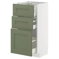 IKEA METOD / MAXIMERA(895.172.26) Шафа, що стоїть з 3 ящиками, Biały/axstad gria -green