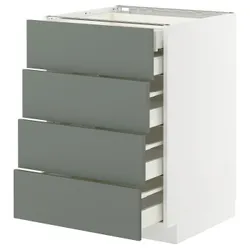 IKEA METOD / MAXIMERA(495.653.42) Шафа з 4 фасадами/2 низькими/3 середніми ящиками, білий/Nickebo матовий сіро-зелений