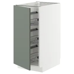 IKEA METOD(995.664.62) шафа з дротяним кошиком, білий/Nickebo матовий сіро-зелений