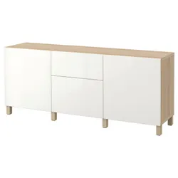 IKEA BESTÅ (991.956.78) поєднання з ящиками, ефект білого мореного дуба / Selsviken / Stubbarp високий глянець / білий