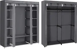 SONGMICS Шафа з 2 штангами для одягу, 140 x 43 x 174 см, тканинна шафа з 1 штангою для одягу та 12 полицями, 150 x 45 x 175 см,
