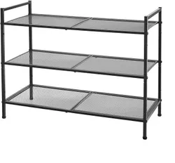 SONGMICS 3 Tier Shoe Rack, Stackable Shoe Organizer, 9-12 Pairs of Shoes, Metal Shoe Rack, for the hodnik, вітальня, ванна