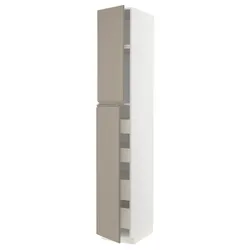 IKEA METOD / MAXIMERA(694.924.39) висока шафа з 2 дверцятами/4 ящиками, білий/Upplöv матовий темно-бежевий