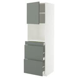 IKEA METOD / MAXIMERA(795.653.88) Шафа НВЧ комбінована з дверцятами/3 ящики, білий/Nickebo матовий сіро-зелений