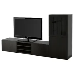IKEA BESTÅ(794.062.57) комбінація для телевізора / скляні двері, чорно-коричневе / Lappviken чорно-коричневе прозоре скло