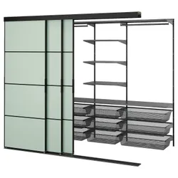 IKEA SKYTTA / BOAXEL(195.674.89) гардероб із розсувними дверима, Чорний антрацит/Мехамн світло -зелений