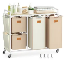 Кошик для пральні 4 камери бежевого крему