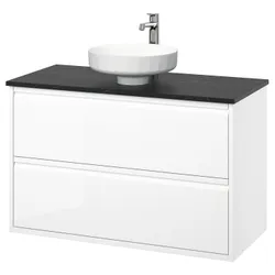 IKEA ÄNGSJÖN / LERSJÖN(195.712.93) Шафи для вимивання ящиками/миттям/акумулятором, білий/чорний блиск імітаційний мармур
