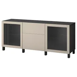 IKEA BESTÅ(294.219.48) поєднання з ящиками, чорно-коричневий Lappviken / Stubbarp / світло-сіро-бежевий прозоре скло