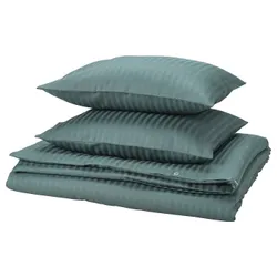 IKEA NATTJASMIN(605.958.18) ковдра та 2 подушки, синьо-зелений