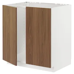 IKEA METOD(095.192.29) шафа під раковину/2 двері, білий/Тісторп імітація коричневого горіха