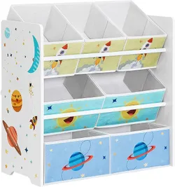 SONGMICS GKR034W01 полиця для дитячої кімнати, полиця для іграшок на 7 ящиків з нетканого матеріалу, дитяча книжкова шафа, полиця