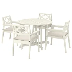 IKEA BONDHOLMEN(395.498.47) стіл + 4 стільці з підлокітниками, на відкритому повітрі, білий/бежевий/Фресон/Дувхольмен бежевий