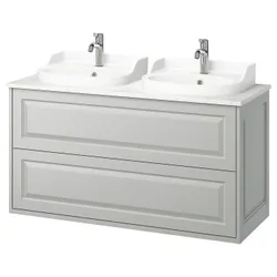 IKEA TÄNNFORSEN / RUTSJÖN(895.141.00) тумба під умивальник з ящиками/умивальником/змішувачами, імітація світло-сірого/білого мармуру