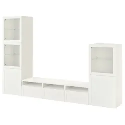 IKEA BESTÅ (493.307.92) комбінація для телевізора / скляні двері, біле / Hanviken біле прозоре скло