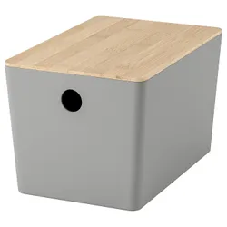 IKEA KUGGIS(895.968.17) контейнер з кришкою, світло -сірий/бамбук