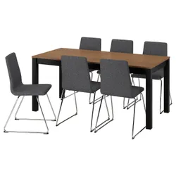 IKEA ÅLHULT / LILLÅNÄS(996.100.97) Стіл та 6 стільців, Чорний/коричневий/побожний темно -сірий хром