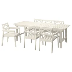 IKEA BONDHOLMEN(295.496.83) стіл + 3 стільці з підлокітниками + лава, садова, білий/бежевий