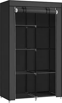 Songmics Wardrobe, тканинна шафа, 6 полиць, різні варіанти установки, 88 х 45 х 168 см, для спальні, гардеробної, чорний RYG84H