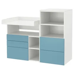 IKEA SMÅSTAD / PLATSA(095.836.11) СТОЛЬНИЙ СТАЛЬ, Білий синій/з книжковою шафою