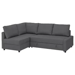 IKEA FRIHETEN(593.266.24) кутовий диван з функцією сну, з додатковими подушками для спинки / Skiftebo темно-сірий