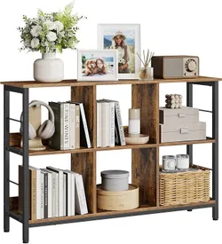 VASAGLE Bookcase, книжкова шафа, 6 відділень, для офісу, вітальні, спальні, 120 x 33 x 80 см, індустріальний дизайн, сільський