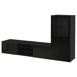 IKEA BESTÅ(194.063.02) комбінація для телевізора / скляні двері, чорно-коричневий / Selsviken high-gloss / чорне прозоре скло