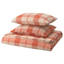 IKEA BESKSÖTEMAL(005.856.24) ковдра та 2 подушки, Червоний -браун/картовий