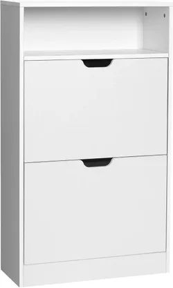 VASAGLE LBC040W01 Тумба для взуття з 2 клапанами, відкрита полиця для взуття, меламіновий шпон, легко чиститься, 60 x 24 x 102 см,
