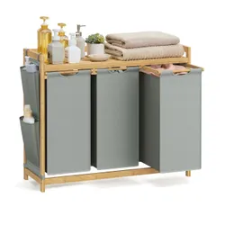 Бамбуковий пральний кошик сірий 3 х 50 л