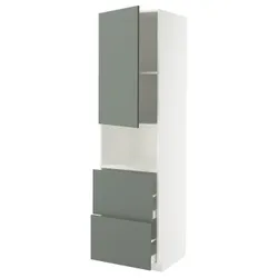 IKEA METOD / MAXIMERA(295.660.69) висока шафа для мікрохвильової печі з дверцятами та 2 ящиками, білий/Nickebo матовий сіро-зелений