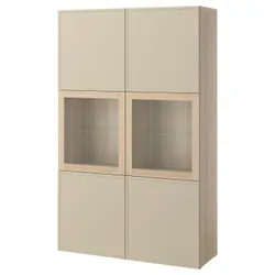 IKEA BESTÅ(895.978.45) Книжкова шафа/скляні двері, Імітація забарвленого дуба в білому/Krukmakare Beige