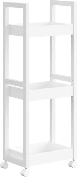 SONGMICS BCB083W01 Маленька полиця для зберігання на коліщатках, візок для ванної кімнати, вузька, 3-ярусна полиця для зберігання,