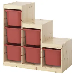IKEA TROFAST(495.743.27) Полиця з контейнерами, Світла сосна, пофарбована в білий/червоний