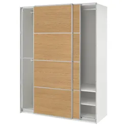 IKEA PAX / MEHAMN(896.303.69) шафа з розсувними дверима, білий алюміній/2 сторони імітація дуба