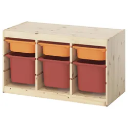 IKEA TROFAST(495.748.98) Полиця з контейнерами, Яскрава сосна, пофарбована в білий -orange/червоний
