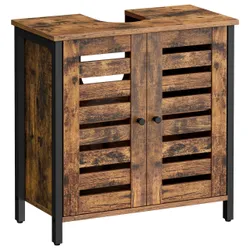 Тумба під раковину VASAGLE, шафа для ванної кімнати, 60 x 30 x 60 см сталевий каркас, шафа для зберігання, з 2 дверцятами, регульованими полицями, вінтажний коричневий та чорний