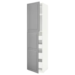 IKEA METOD / MAXIMERA(294.609.68) 2-дверна / 4-ящикова висока шафа, білий/Bodbyn сірий