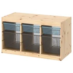 IKEA TROFAST(195.332.77) полиця з контейнерами, світла морилка сосни білий сіро-синій/темно-сірий