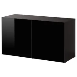 IKEA BESTÅ(590.474.49) шафа з дверима, чорно-коричневий / Selsviken глянсовий / чорний