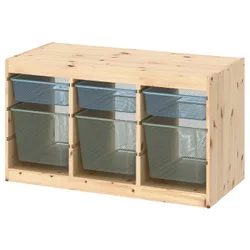 IKEA TROFAST(995.332.78) полиця з контейнерами, морилка світло-сосна біла сіро-блакитна/світло-зелено-сіра