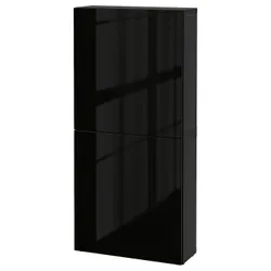 IKEA BESTÅ(194.219.58) навісна шафа / 2 двер, чорно-коричневий / Selsviken глянсовий / чорний