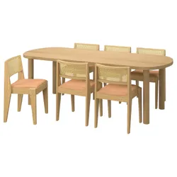 IKEA STOCKHOLM 2025 / STOCKHOLM 2025(895.799.88) Стіл та 6 стільців, Okl Oak/Rattan Oak