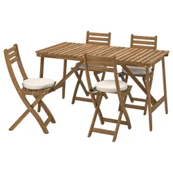 IKEA ASKHOLMEN(395.300.08) стіл + 4 складні садові стільці, темно-коричневий/Фресон/Дувхольмен бежевий