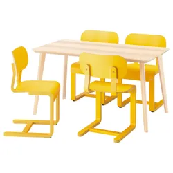 IKEA LISABO / LYCKAN(995.902.64) Стіл та 4 стільці, зола/жовтий шпон