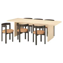 IKEA BERGSHYTTAN / STOCKHOLM 2025(496.084.07) стіл і 6 стільців, ефект фарбування береза/шкіра темно-коричневий