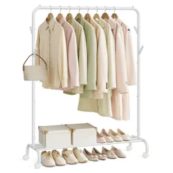 Мобільний вішак для одягу з нижньою полицею