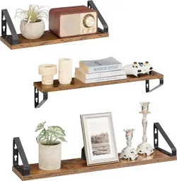 VASAGLE Wall Shelf, плаваюча полиця, набір із 3 шт., 2 способи встановлення, підвісна полиця для зберігання, для вітальні, кухні,